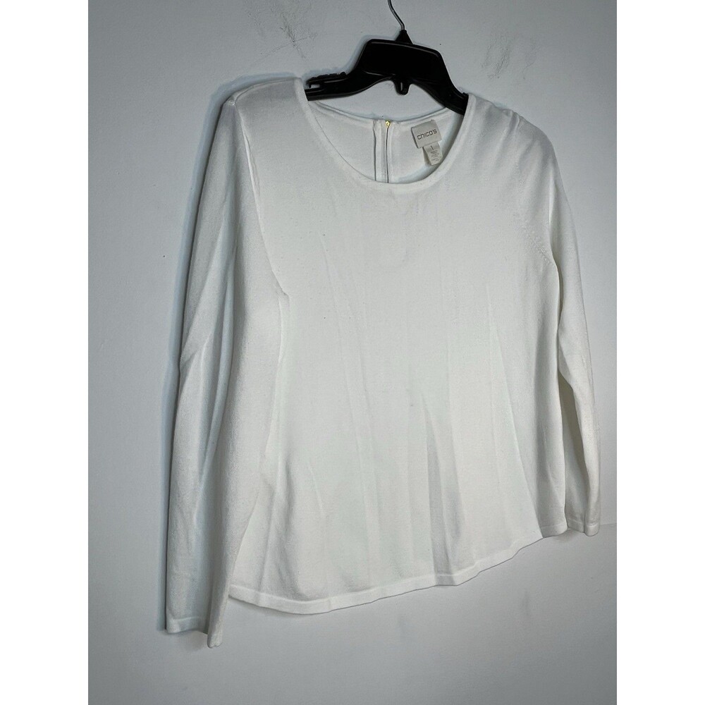 Chicos Scoop Neck white zipper  blouse  1 Top M 6 8